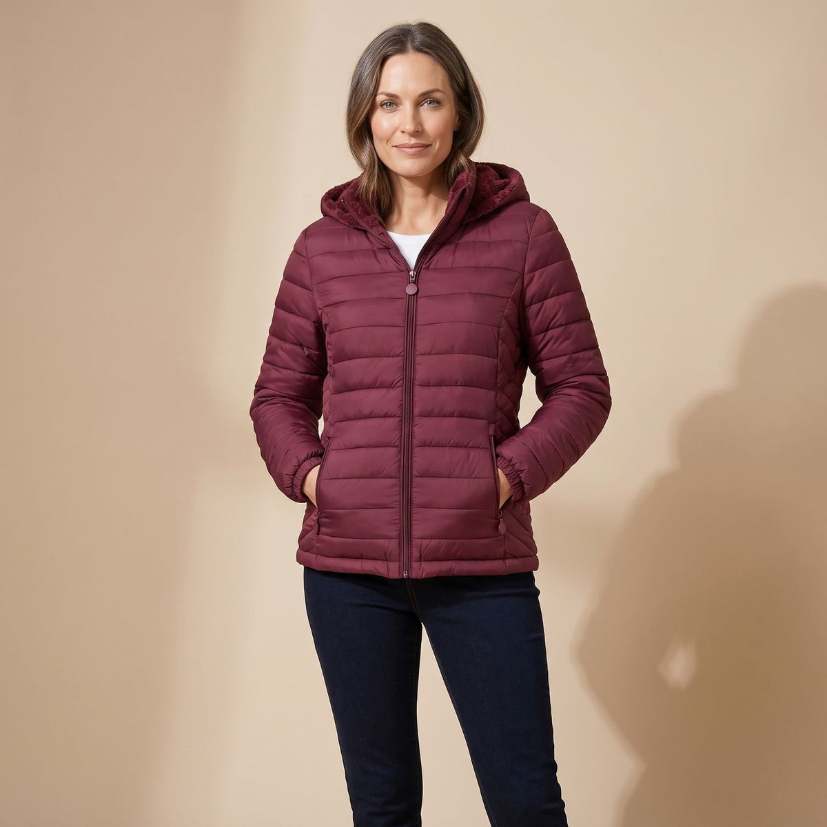 Women's Lightweight Quilted Hooded Puffer Jacket Fleece Lined