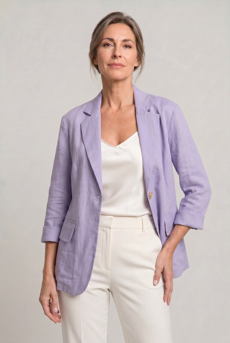 Women's Lightweight Single-Button Relaxed-Fit Summer Coat Blazer - Purple