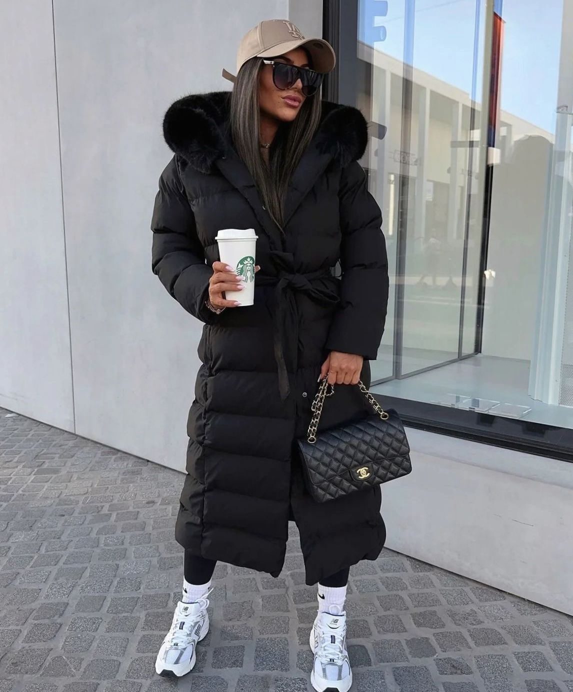 Women's Long Belted Fur-Hood Puffer Coats Maxi Winter Quilted