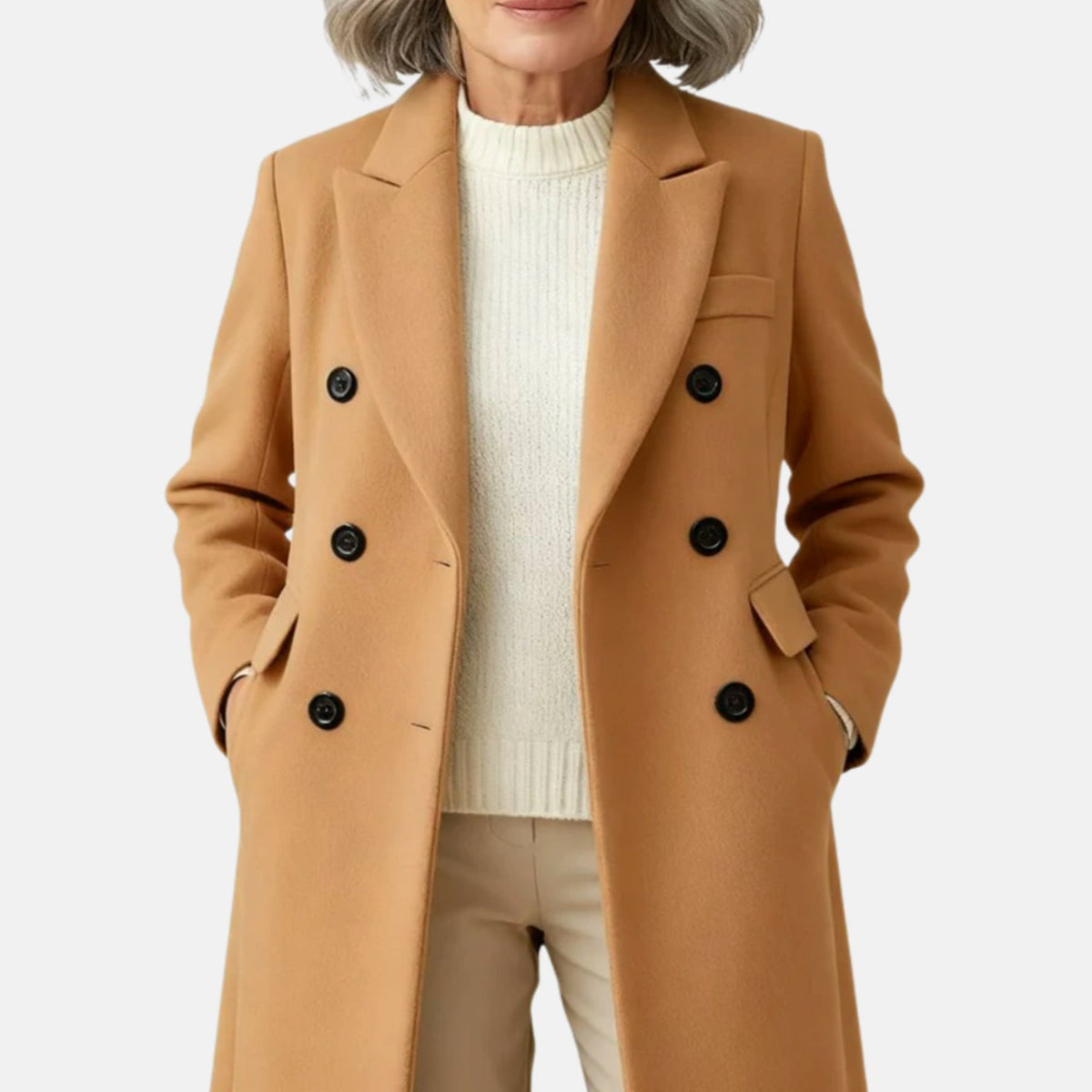 Women's Long Double-Breasted Tailored Wool Coat