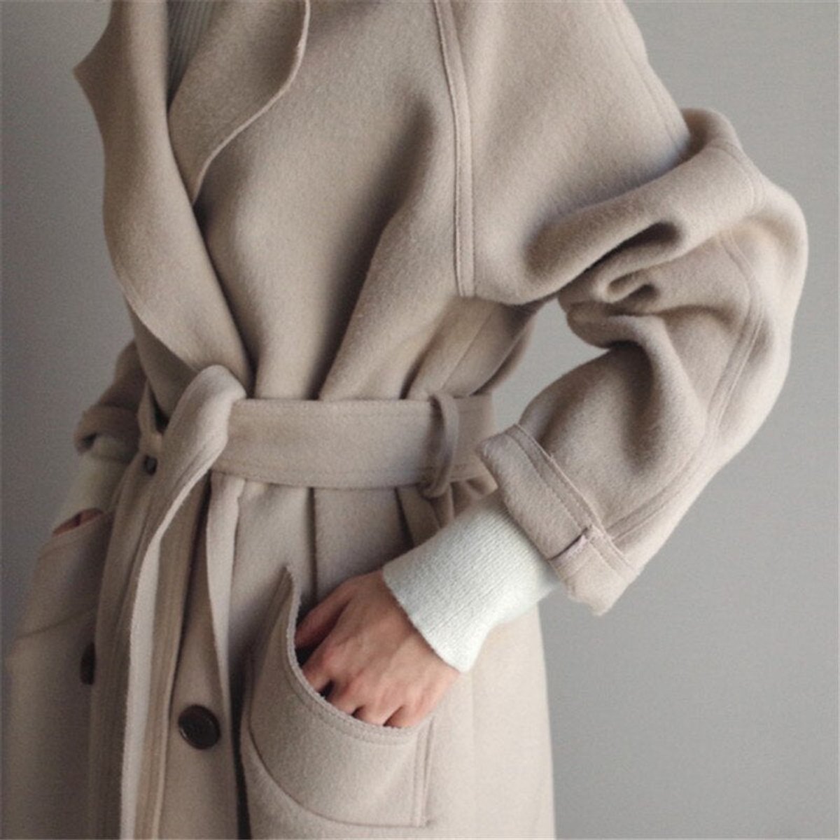 Women's Long Double-Breasted Wool-Blend Oversized Coat