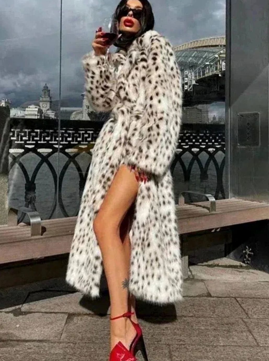 Women's Long Leopard Print Faux Fur Coat