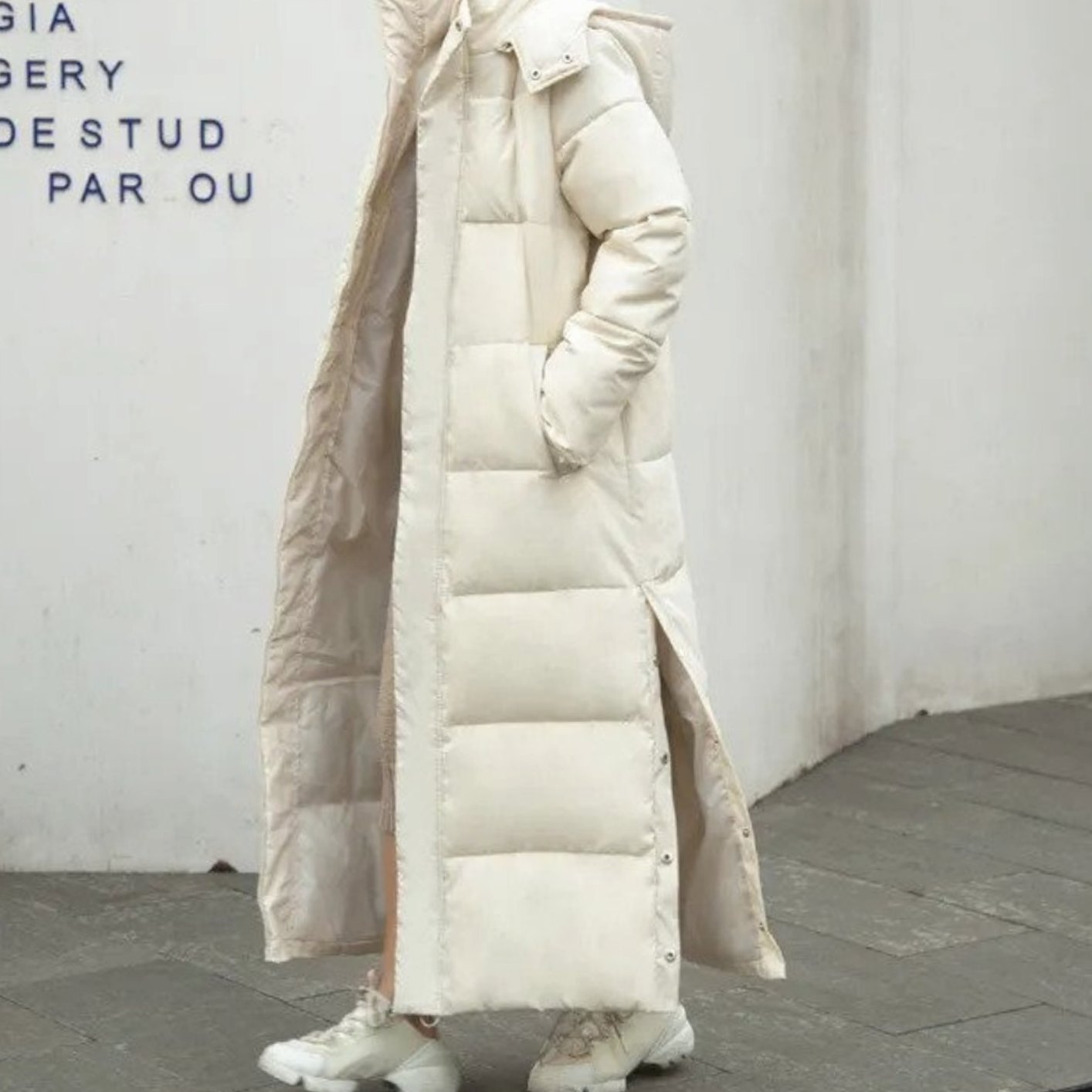 Women's Long Quilted Padded Maxi Winter Coat - Beige