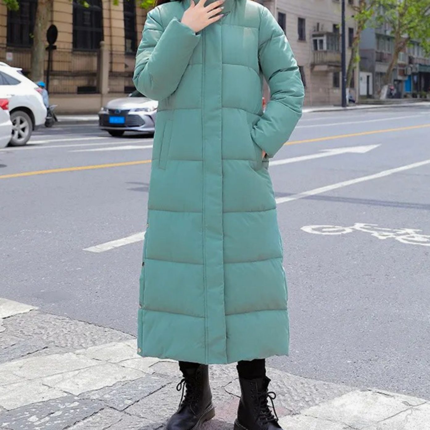 Women's Long Quilted Padded Maxi Winter Coat - Green