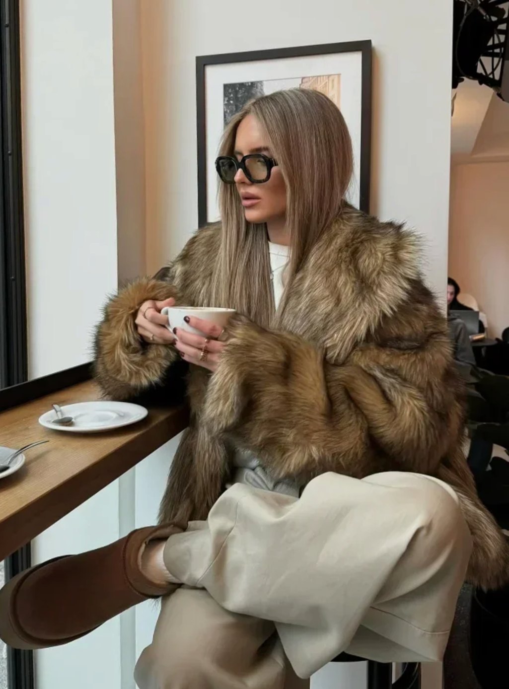 Women's Long-Sleeve Faux Fur Coats Fluffy Oversized Jacket