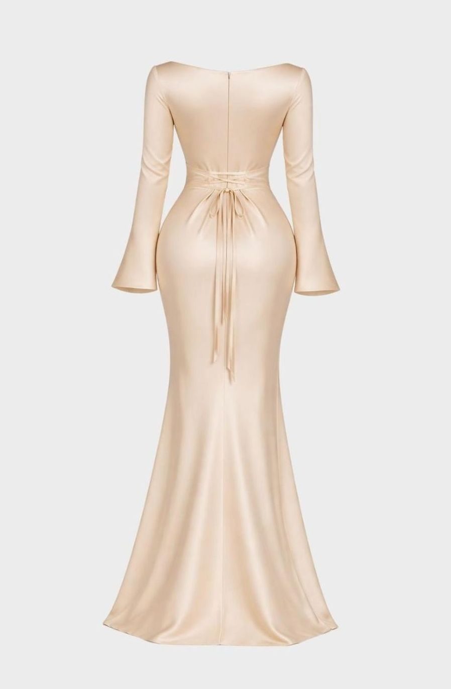 Women's Long Sleeve Fitted Formal Satin Mermaid Maxi Dress
