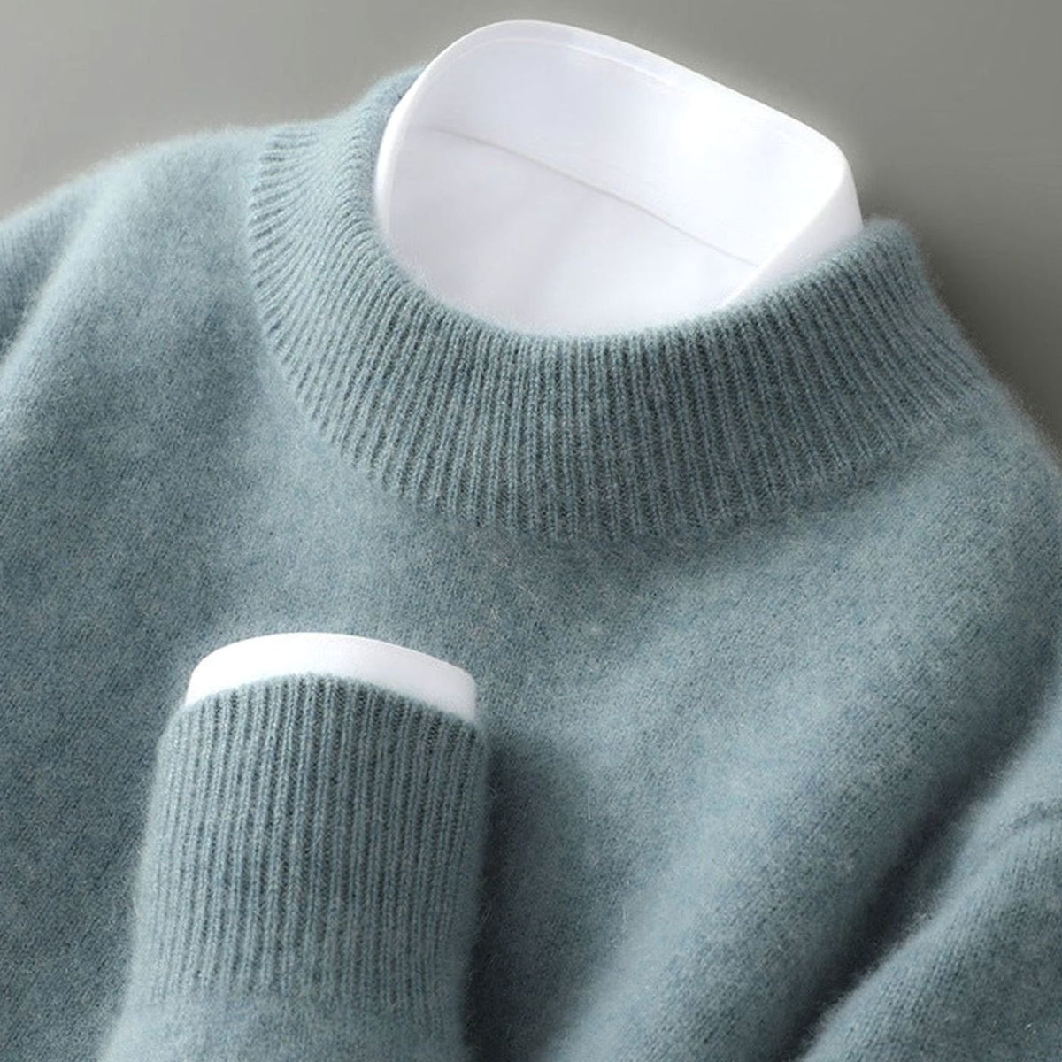 Women's Long Sleeve Knitted Jumper Mock Neck Fine Knit Top - Green