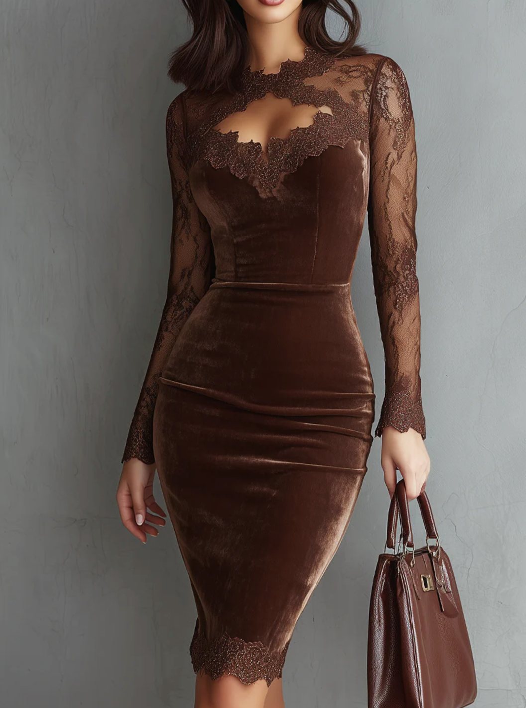 Women's Long Sleeve Velvet Lace Bodycon Christmas Party Dress