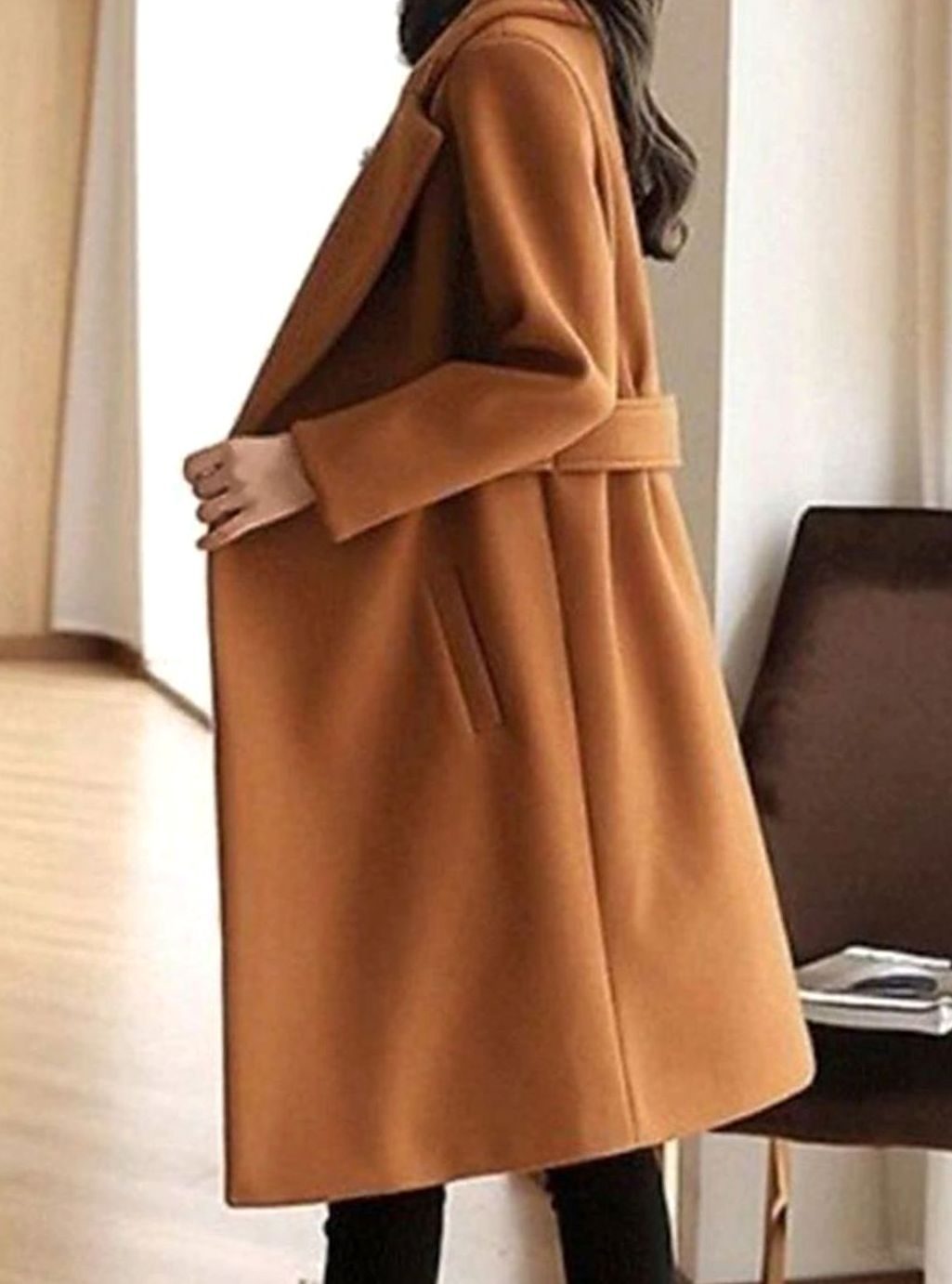 Women's Longline Belted Notch-Lapel Formal Winter Coat