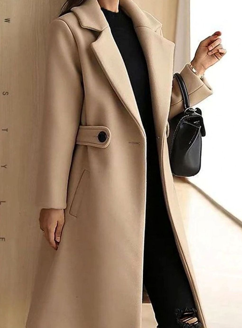 Women's Longline Belted Notch-Lapel Formal Winter Coat