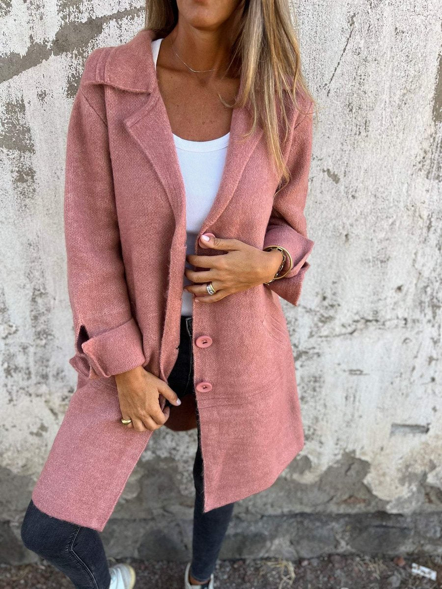 Women's Longline Button-Front Lapel Coat Jacket - Pink