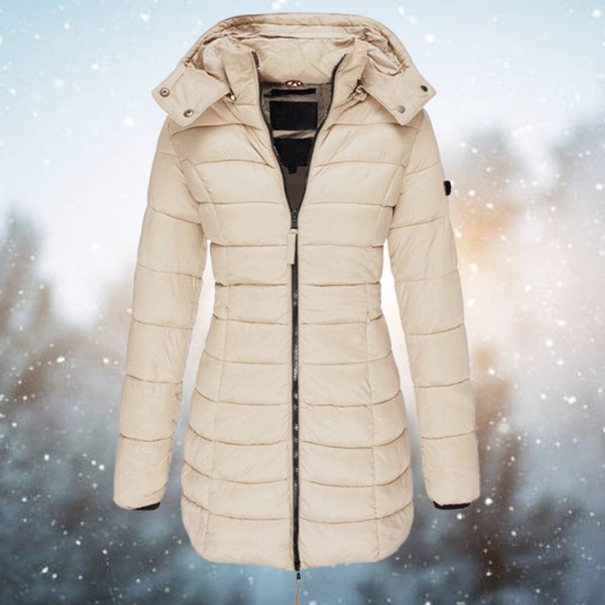 Women's Longline Hooded Insulated Quilted Jacket - Khaki