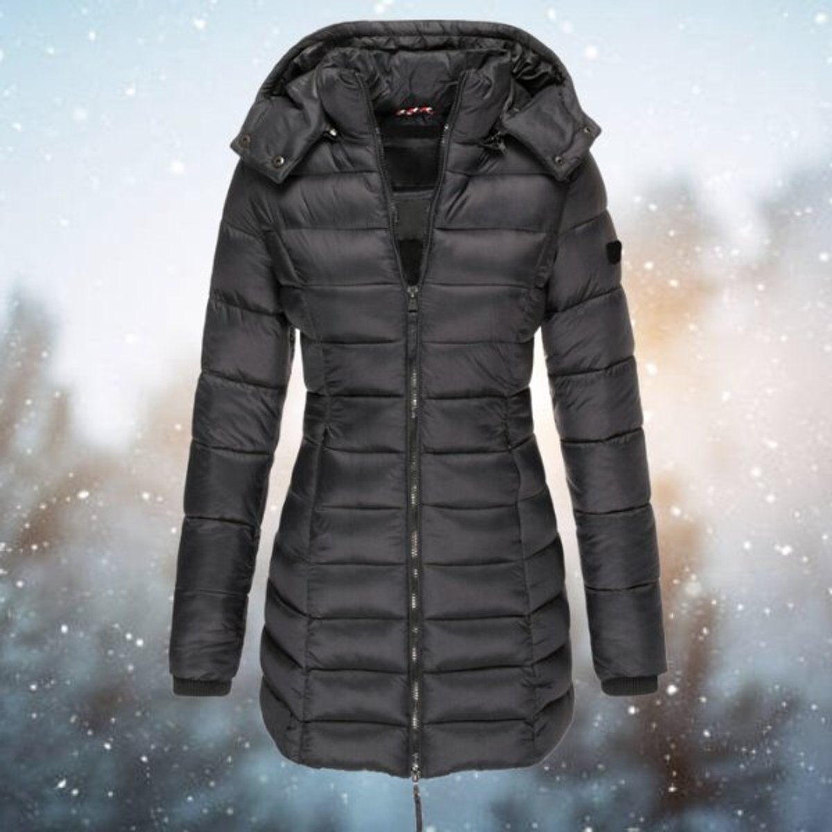 Women's Longline Hooded Insulated Quilted Jacket - Black