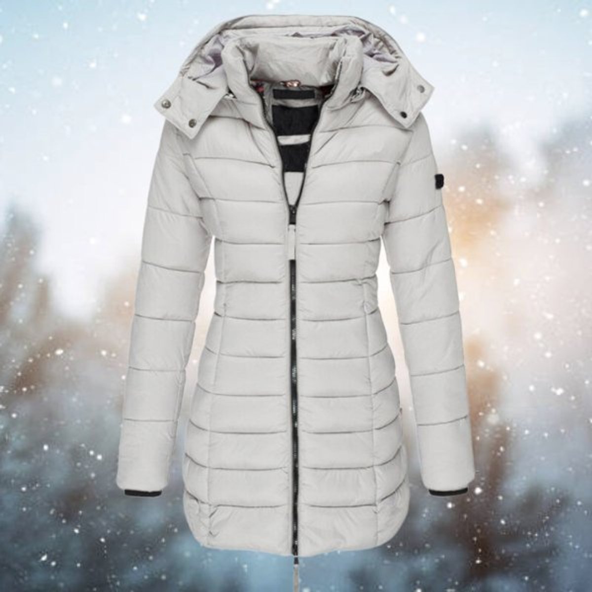 Women's Longline Hooded Insulated Quilted Jacket - Grey