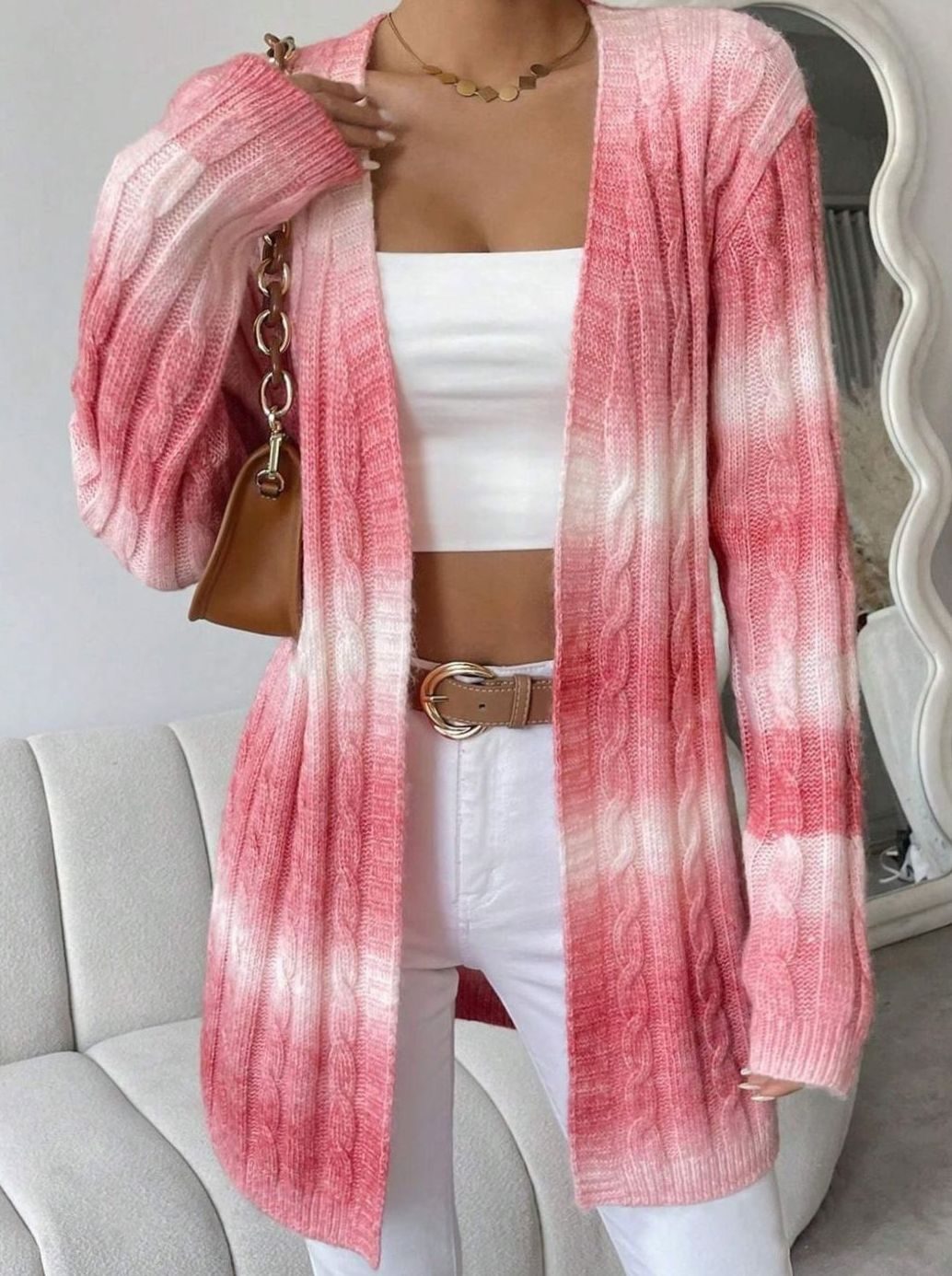 Women's Longline Open-Front Cable Knit Cardigan