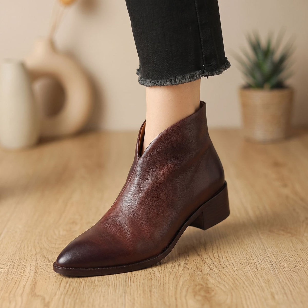 Women's Luxury Pointed-Toe Block-Heel Ankle Boots