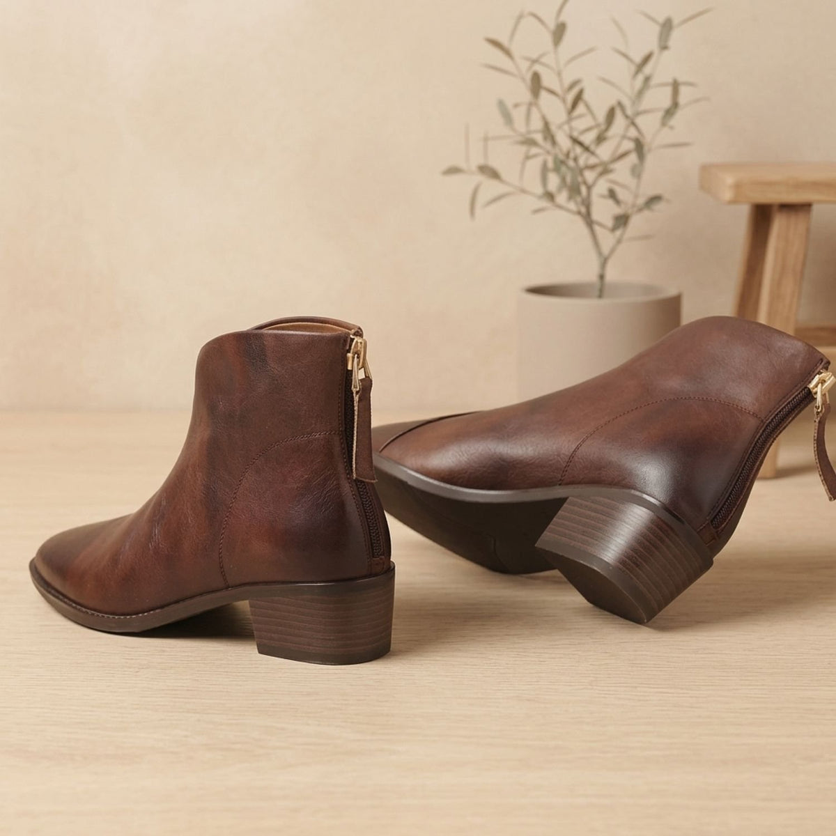 Women's Luxury Pointed-Toe Block-Heel Ankle Boots