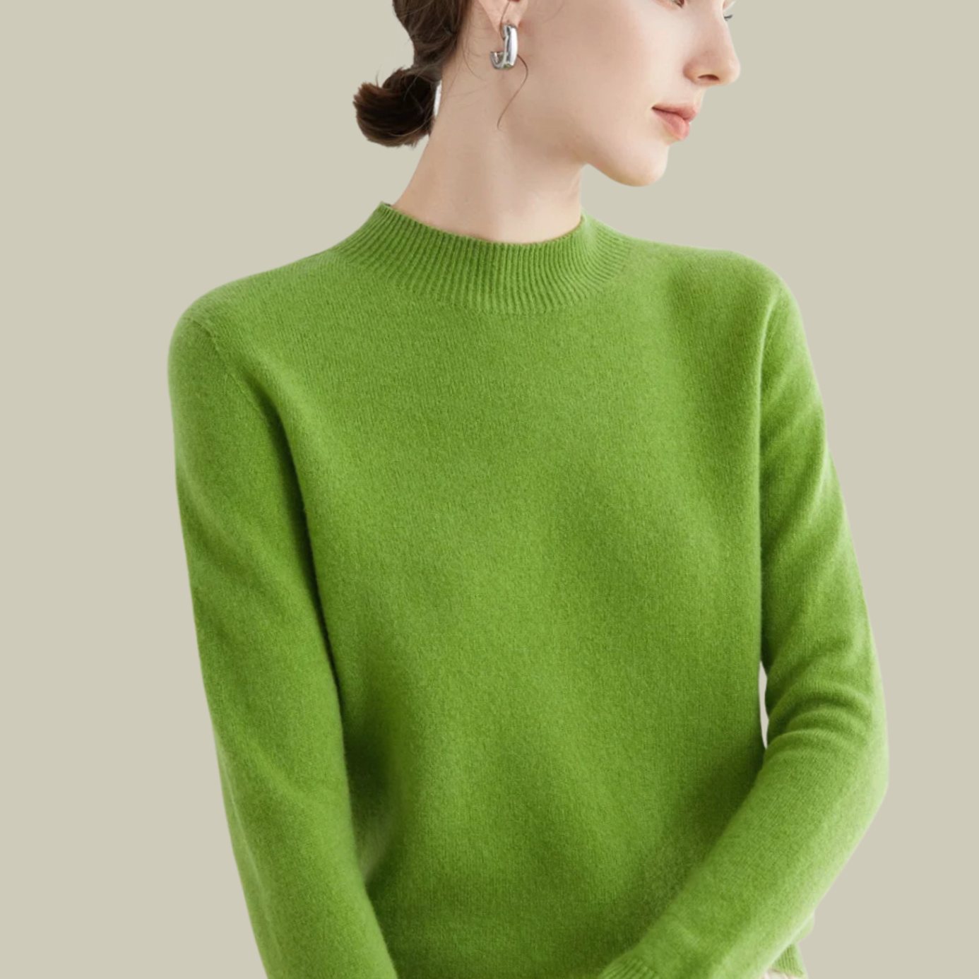 Women's Merino Wool Sweaters Mock Neck Relaxed Fit Knit Jumper - Fruit Green