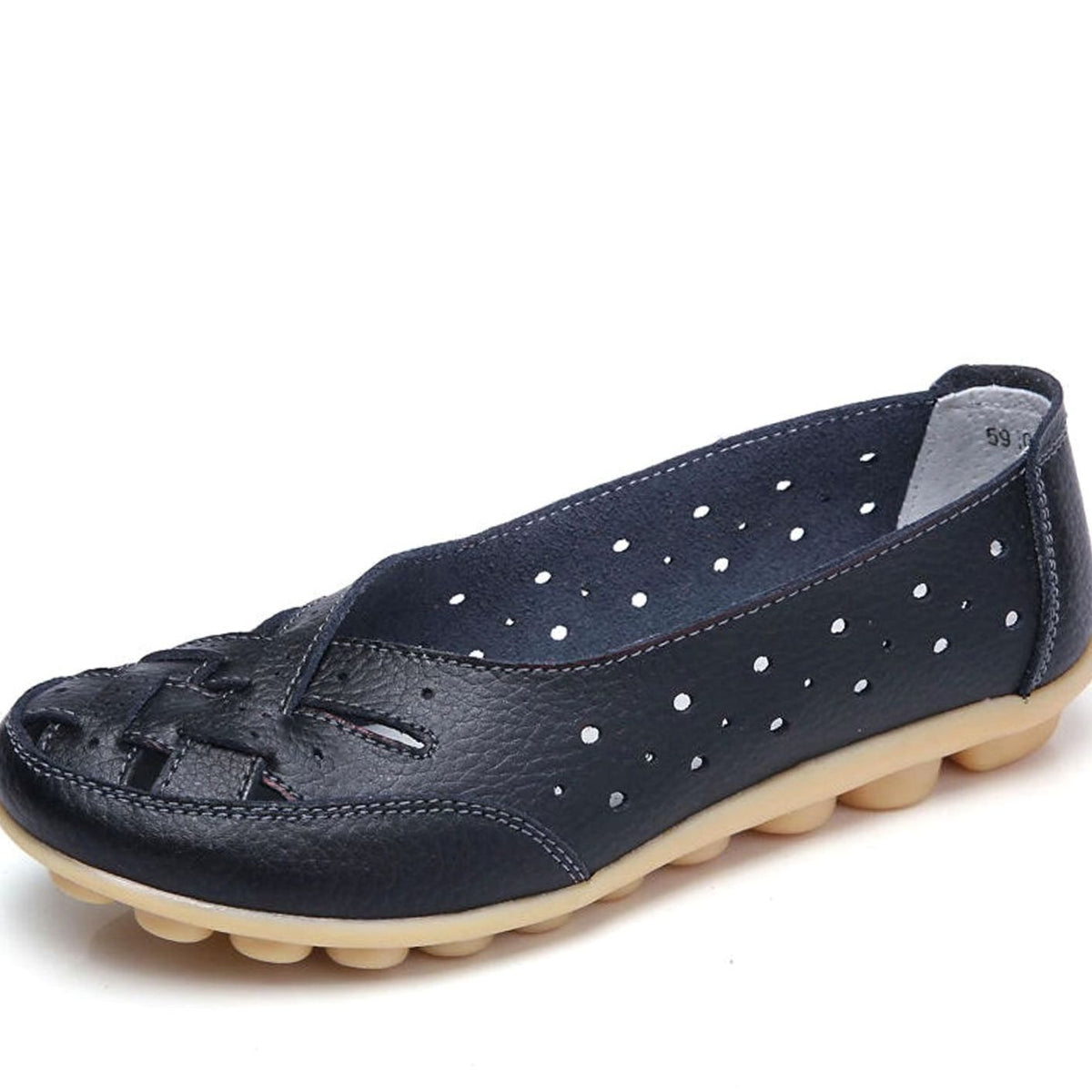Women's Microfibre Leather Cut-Out Slip-On Flat Loafers - Black