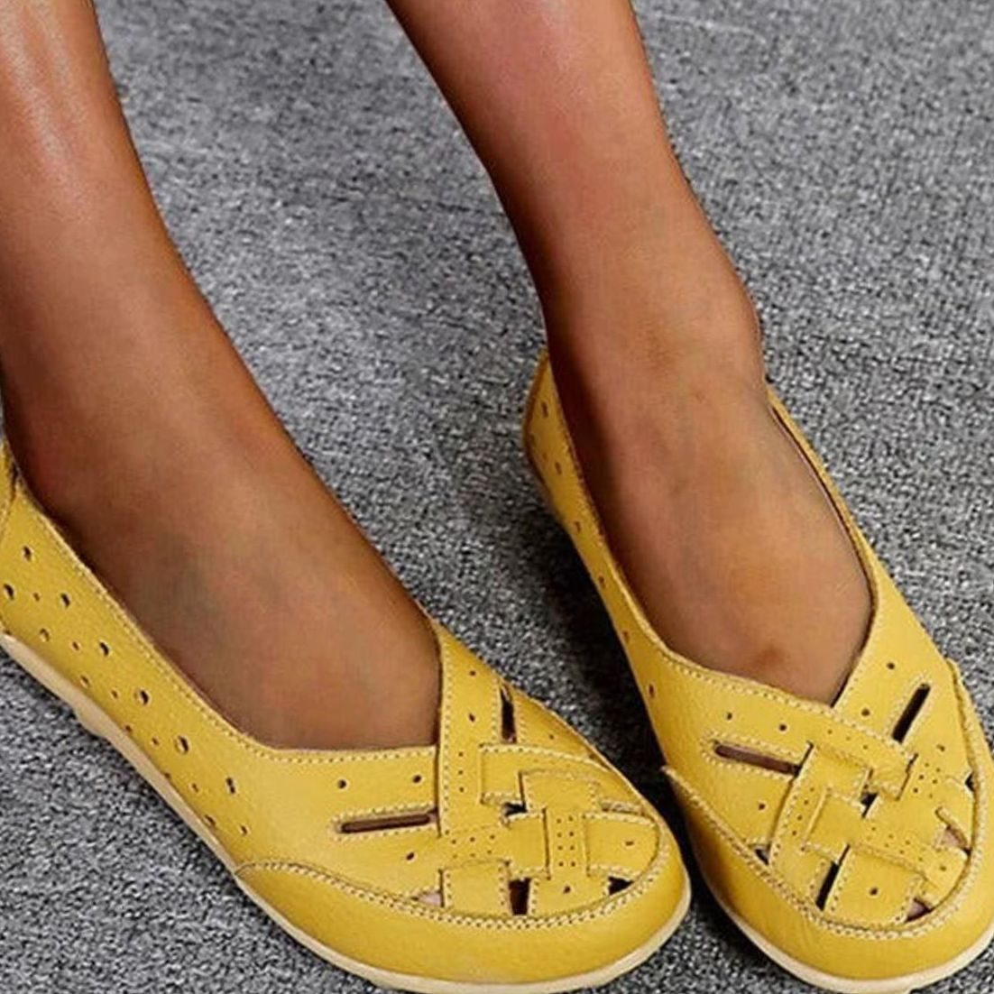 Women's Microfibre Leather Cut-Out Slip-On Flat Loafers