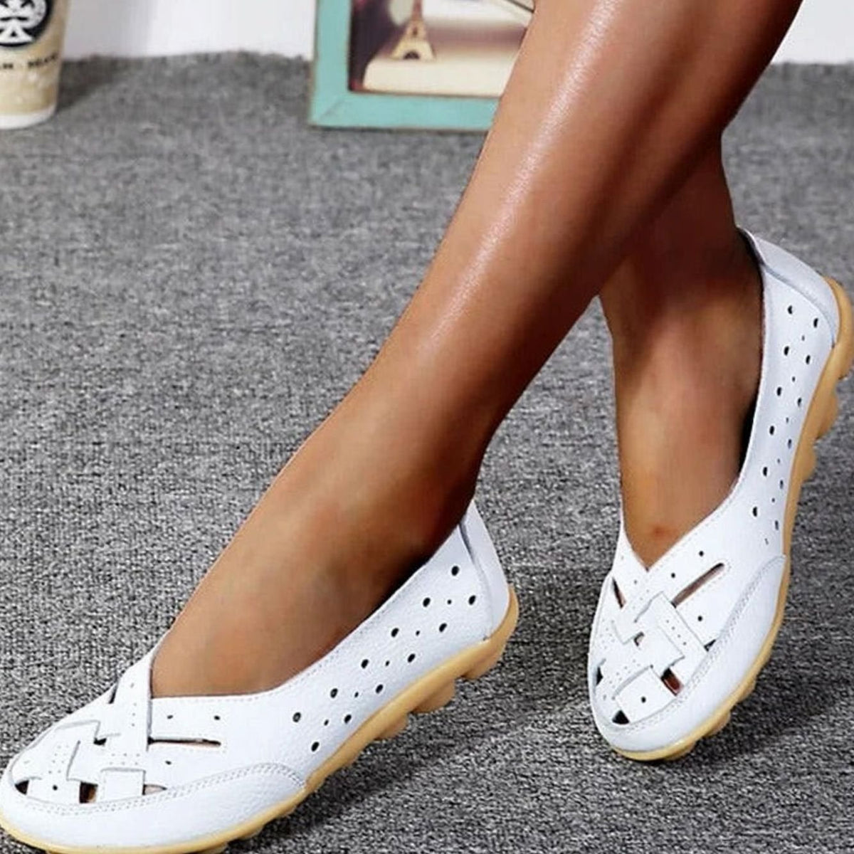 Women's Microfibre Leather Cut-Out Slip-On Flat Loafers