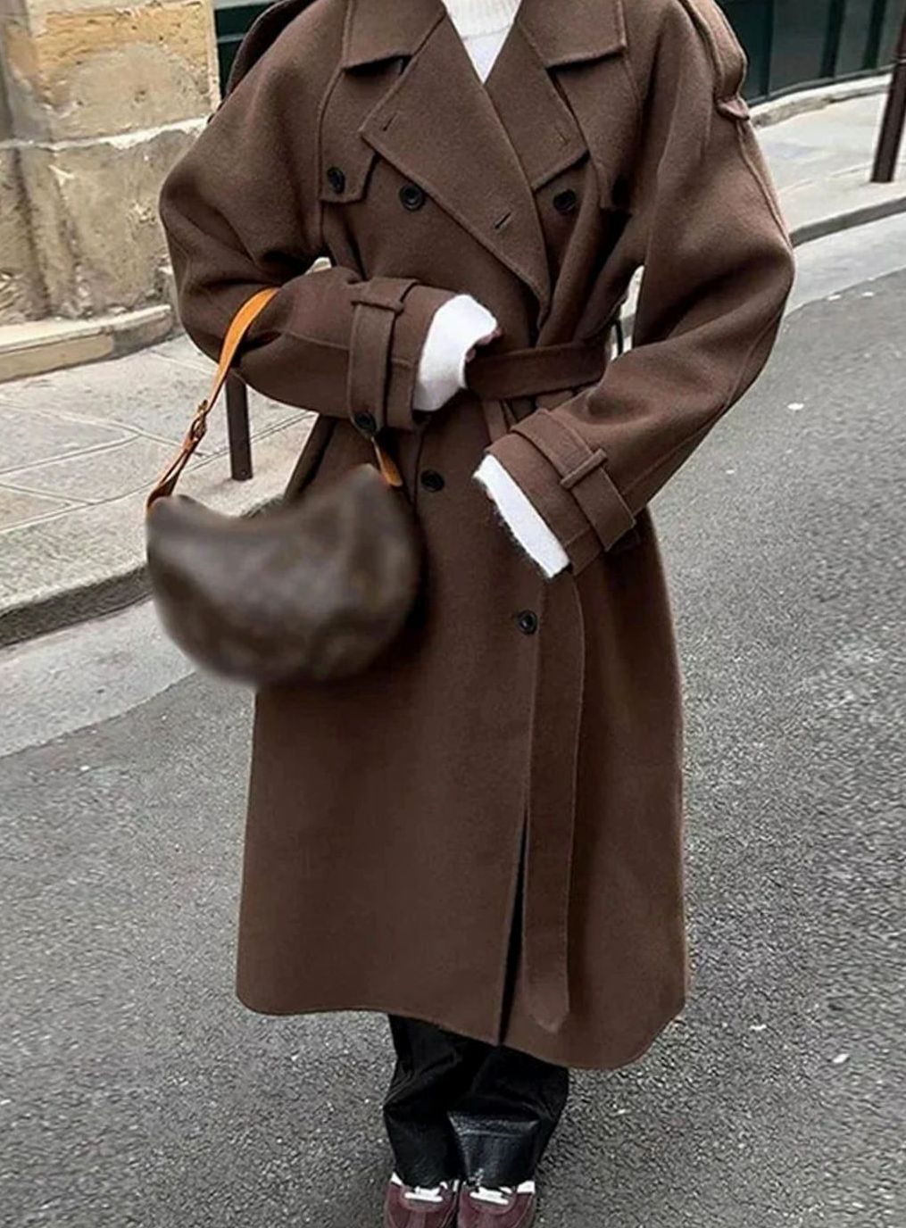 Women's Mid-Length Belted Wool-Look Button-Up Coat