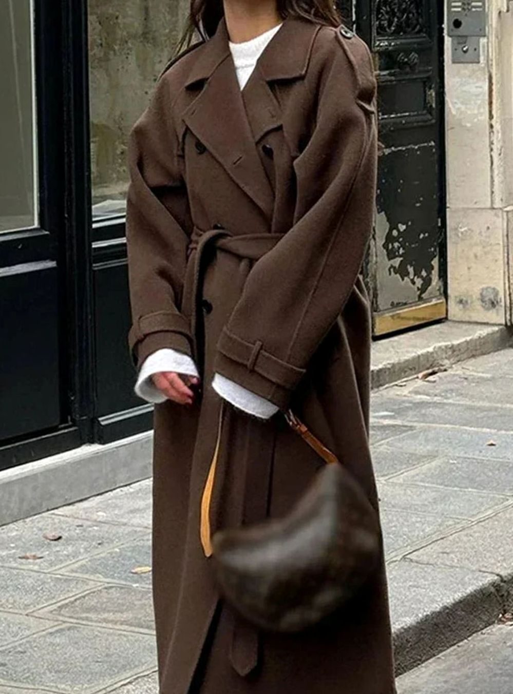 Women's Mid-Length Belted Wool-Look Button-Up Coat