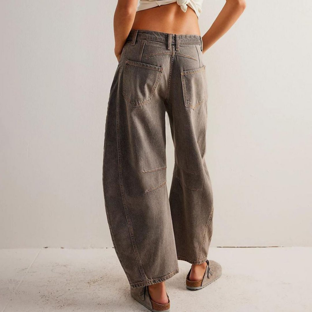 Women's Mid-Rise Cropped Barrel-Leg Wide-Fit Denim Jeans