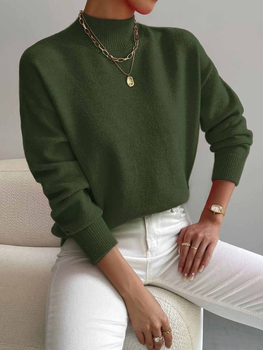 Women's Mock Turtleneck Relaxed-Fit Long-Sleeve Knit Sweater - Green