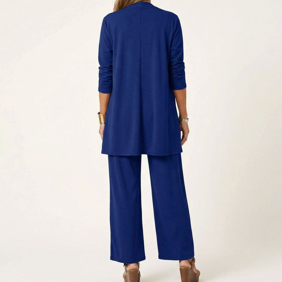 Women's Monochromatic Three-Piece Wide-Leg Trouser Co-ord Set
