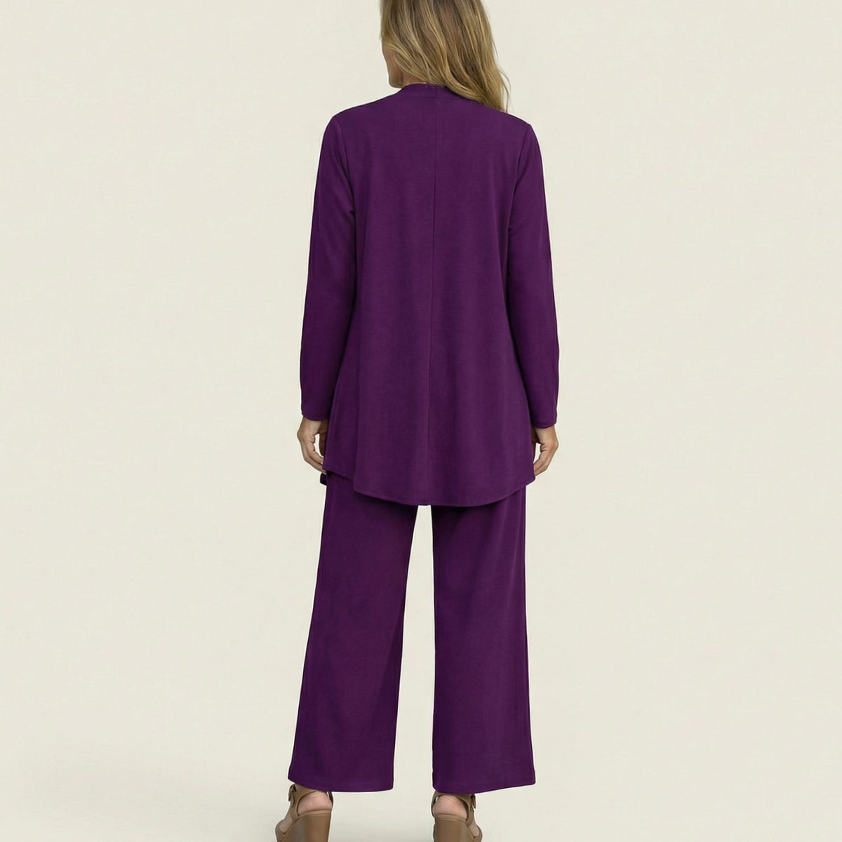 Women's Monochromatic Three-Piece Wide-Leg Trouser Co-ord Set