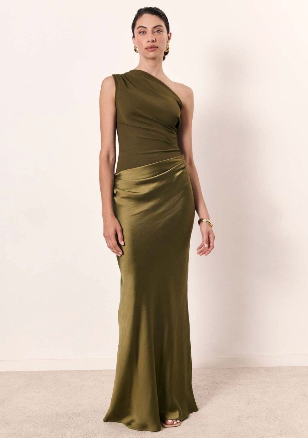 Women's One-Shoulder Asymmetric Satin Maxi Dress