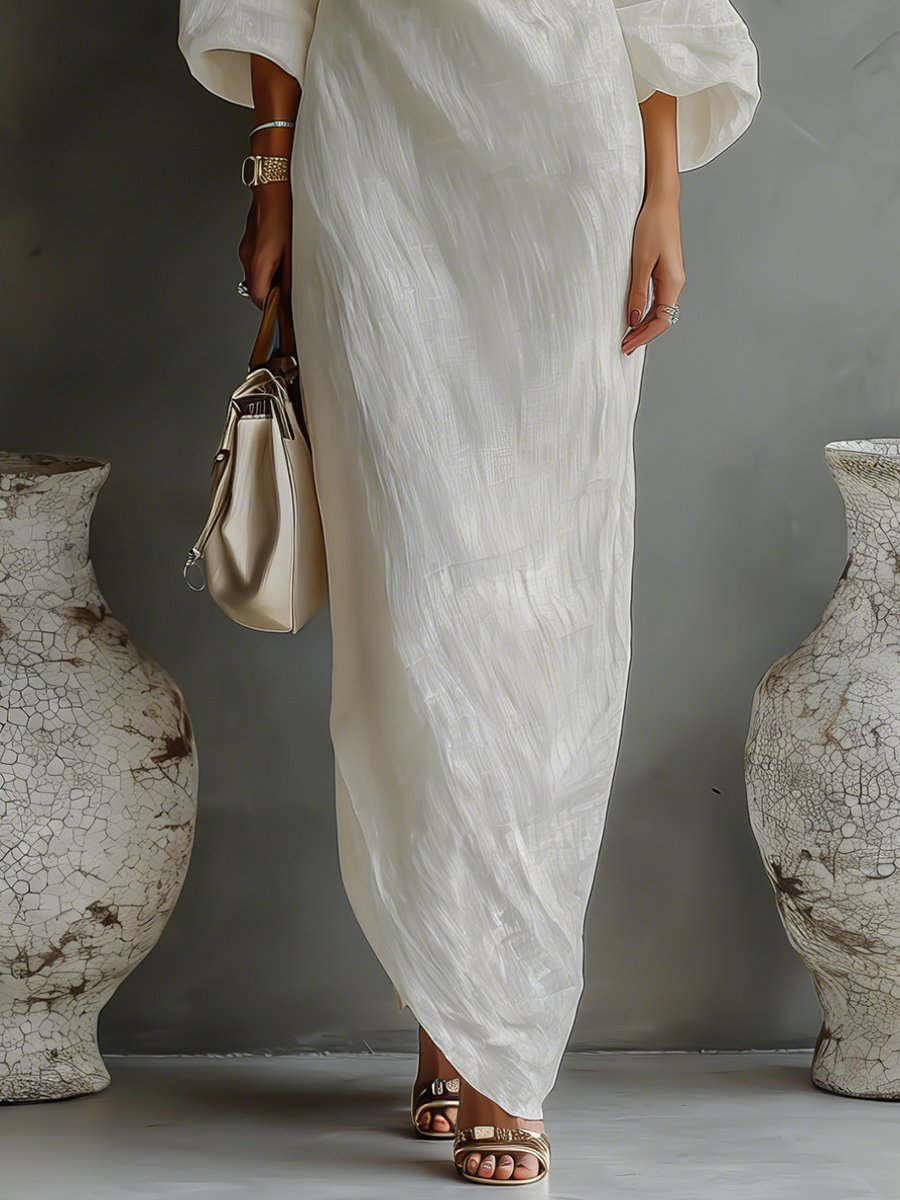 Women's One-Shoulder Cotton-Linen Maxi Dress Wedding Guest