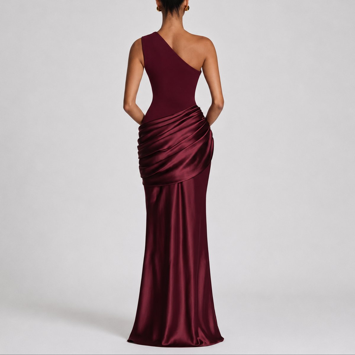 Women's One-Shoulder Draped Satin Maxi Dress