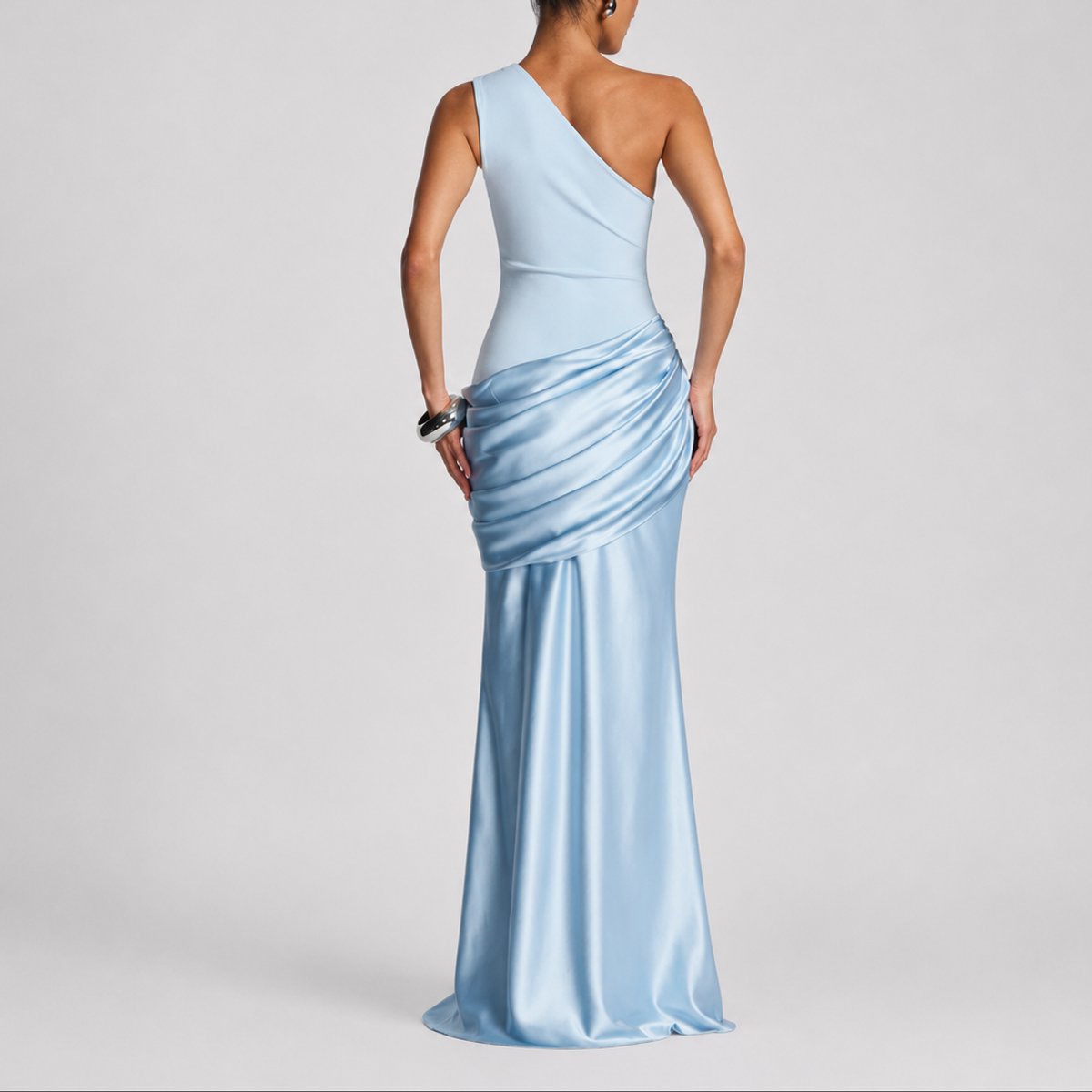 Women's One-Shoulder Draped Satin Maxi Dress