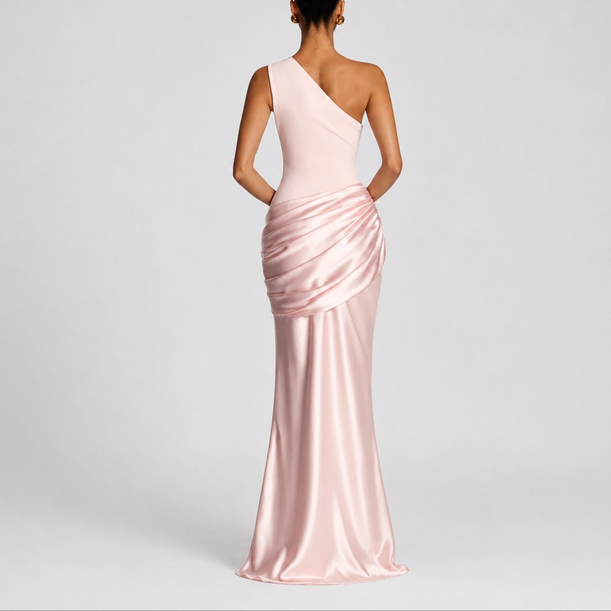 Women's One-Shoulder Draped Satin Maxi Dress