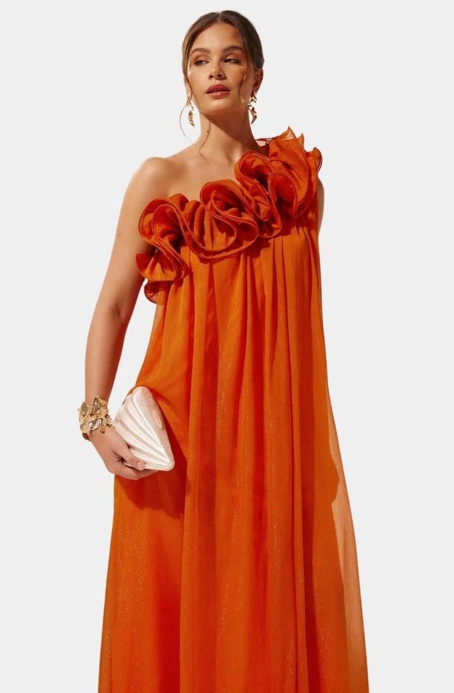 Women's One-Shoulder Floral Ruffle Maxi Party Dress
