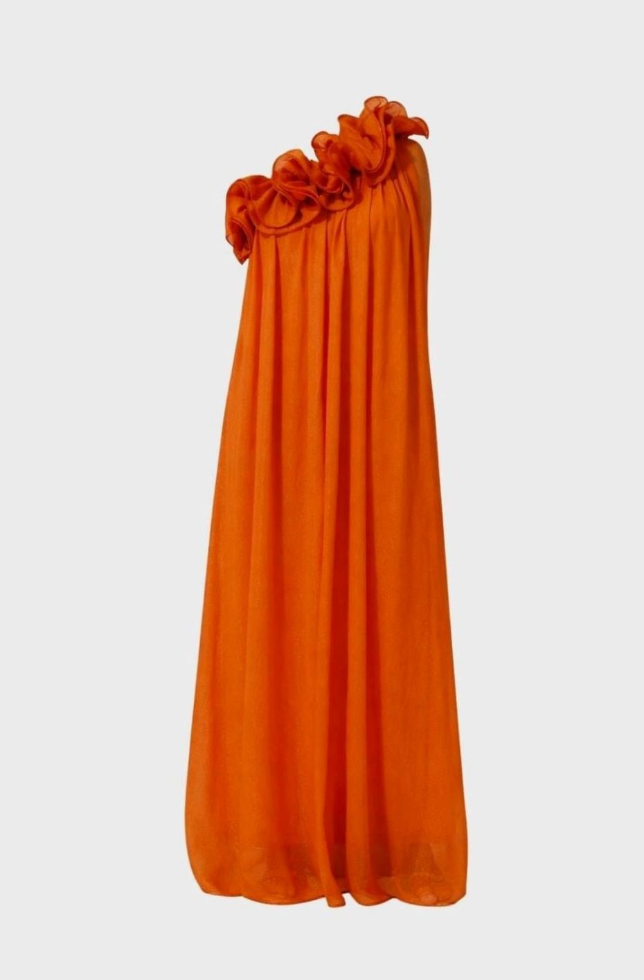 Women's One-Shoulder Floral Ruffle Maxi Party Dress - Orange