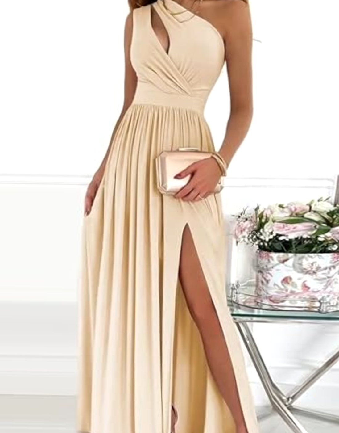 Women's One-Shoulder Ruffle Maxi Christmas Party Dress