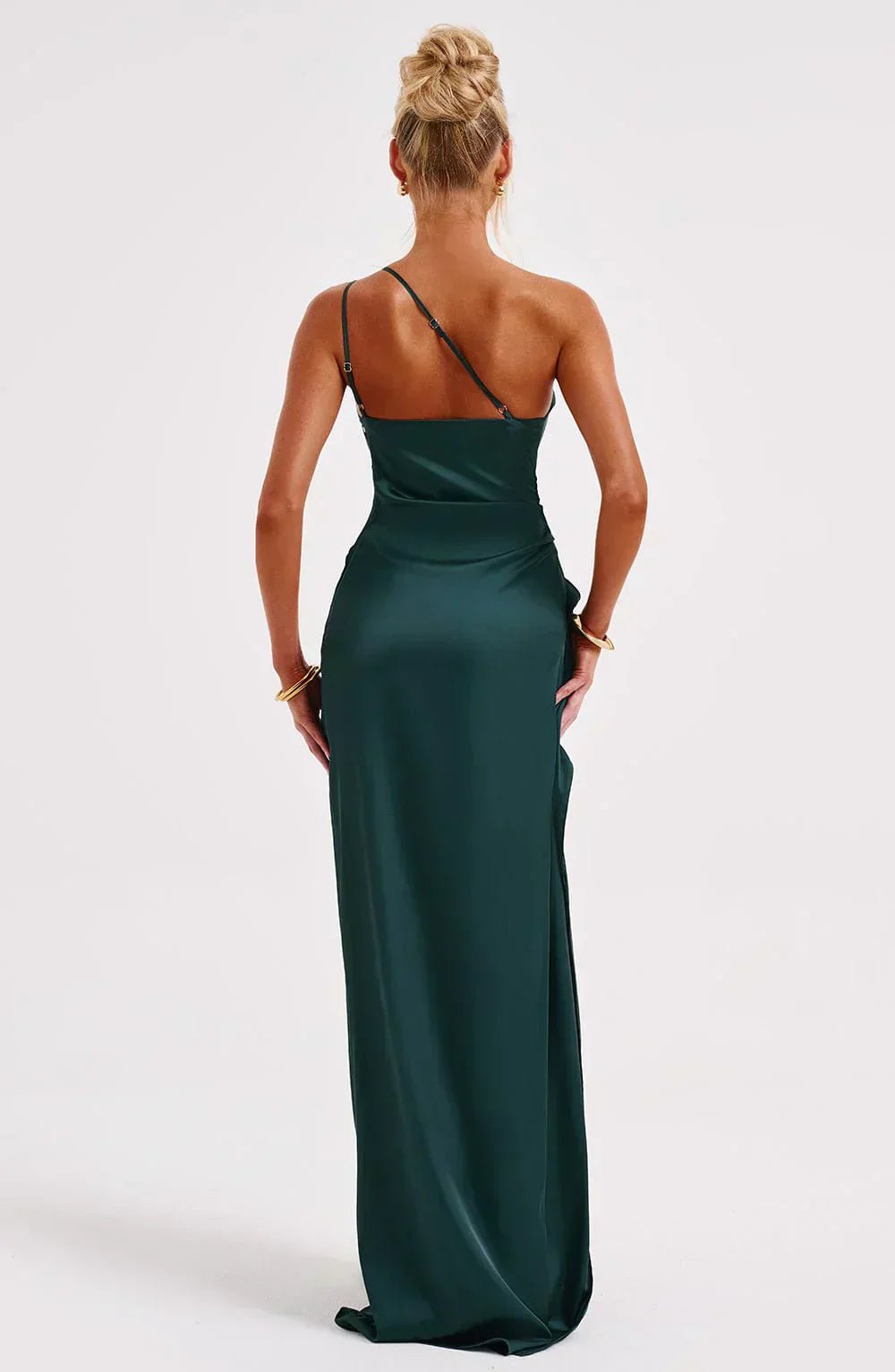 Women's One-Shoulder Satin Asymmetric High-Split Maxi Evening Dress