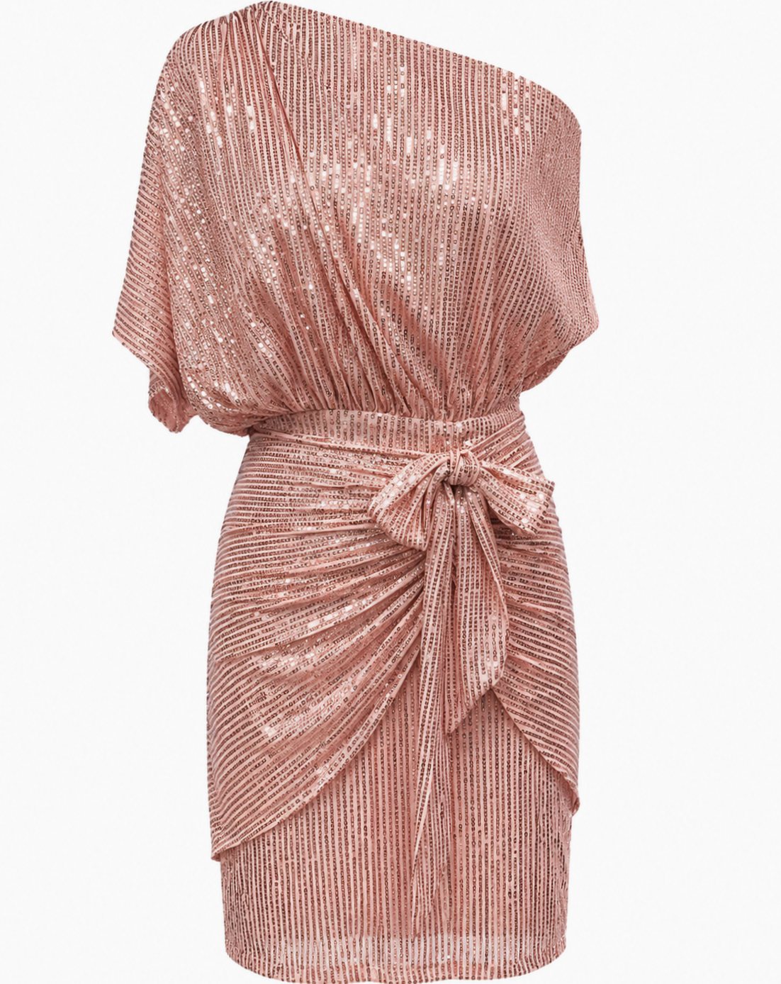 Women's One-Shoulder Sequin Midi Dress Twist Waist Detail