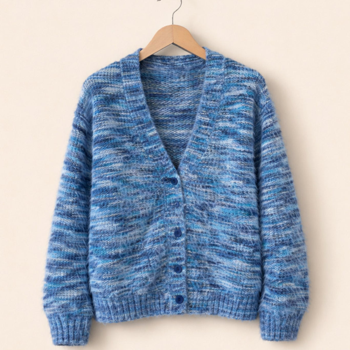 Women's Open-Front Striped Chunky Knit Cardigan - Blue