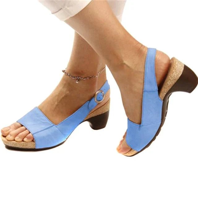 Women's Open-Toe Block Heel Slingback Sandals - Blue