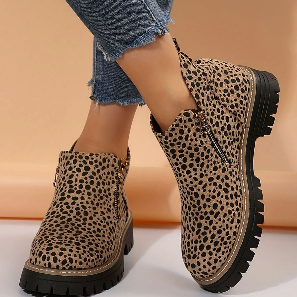 Women's Orthopedic Ankle Boots Leopard Print Side-Zip Booties Orthopaedic - Leopard Print