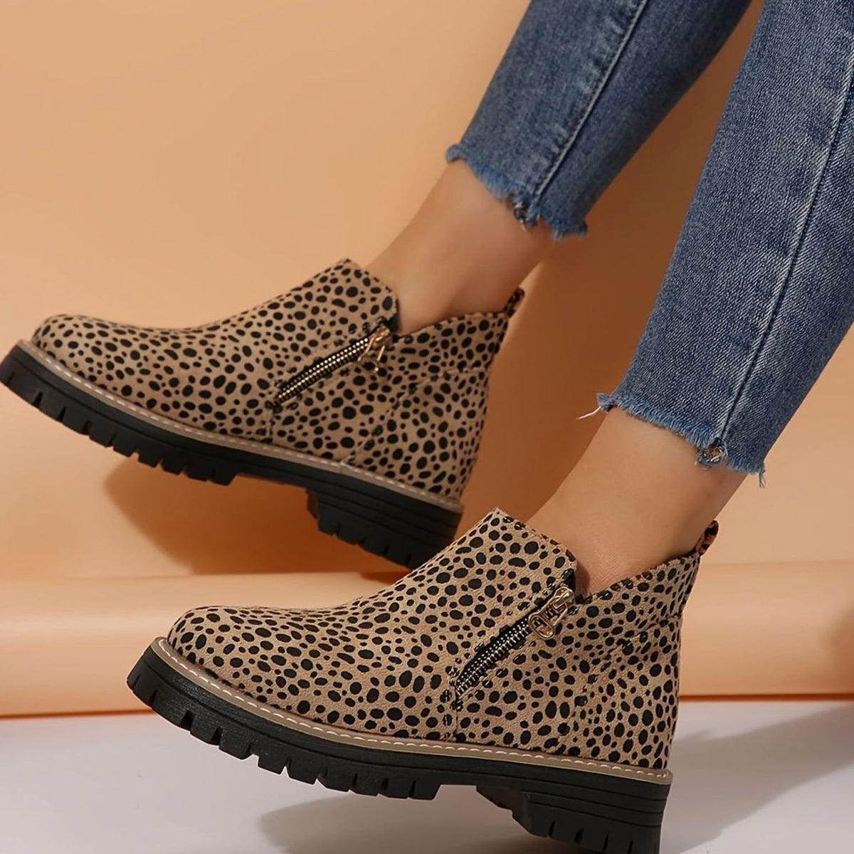 Women's Orthopedic Ankle Boots Leopard Print Side-Zip Booties Orthopaedic
