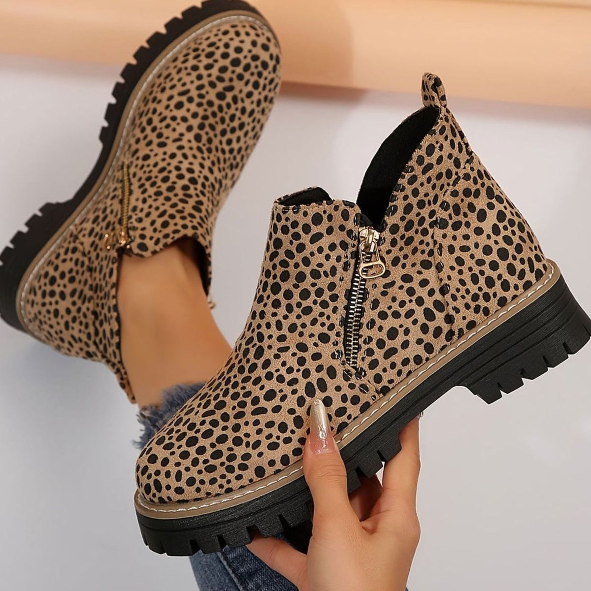 Women's Orthopedic Ankle Boots Leopard Print Side-Zip Booties Orthopaedic