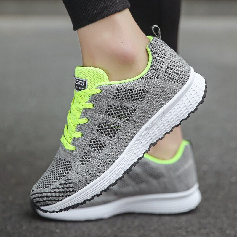 Women's Orthopedic Arch-Support Breathable Mesh Lace-Up Trainers - Green