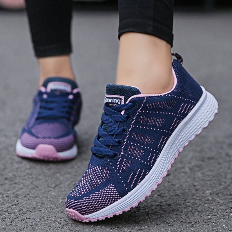 Women's Orthopedic Arch-Support Breathable Mesh Lace-Up Trainers - Blue