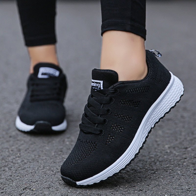 Women's Orthopedic Arch-Support Breathable Mesh Lace-Up Trainers - Black