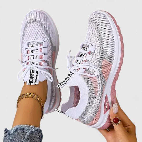 Women's Orthopedic Arch-Support Breathable Mesh Lace-Up Trainers - Pink